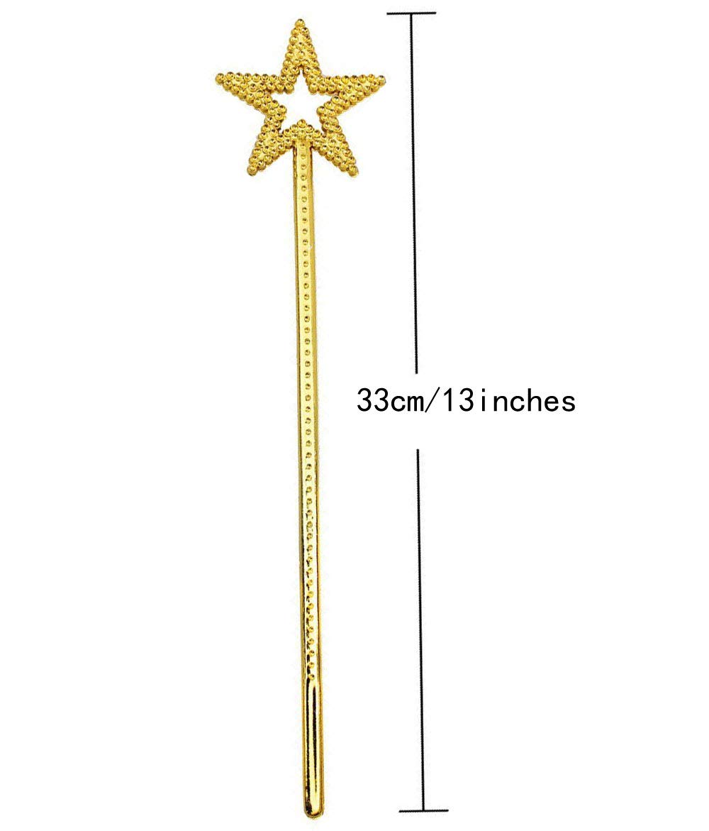 Mollensiuer 2Pcs 13 Inches Star Wand Costume Props Star Magic Wand Angel Fairy Wands Sticks For Birthday Party Halloween Cosplay Christmas Princess Role Play, Gold