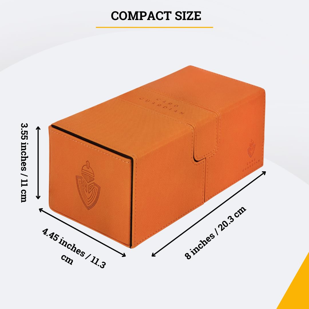 Card Guardian - Premium Double Deck Box (Orange) For 200+ Cards Trading Card Games Tcg Perfect For Magic The Gathering (Mtg), Commander Deck, Yugioh Deck Box, Sports Card Storage Boxes