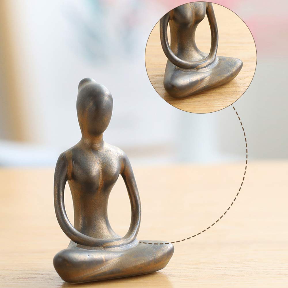 Owmell Lot Of 4 Meditation Yoga Pose Statue Figurine Ceramic Yoga Figure Set Decor - Patina Gold