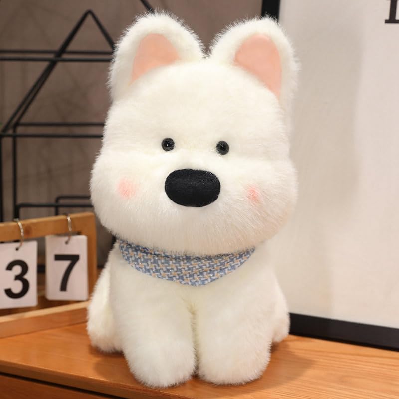 WUFUVAP Cute West Highland White Terrier Dog Stuffed Animals Soft West Highland Plush Scottish Terrier Westie Puppy Stuffed Dog Plushies Gifts for Kids (White)