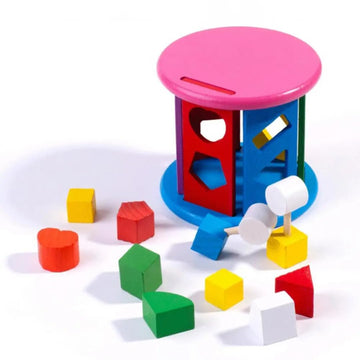 Pluspoint Wooden Shape Sorting Toy Wheel Matching Shape Toy Color Recognition And Hand-Eye Coordination Training Early Education