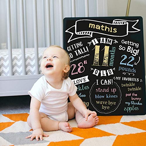 Pearhead All About Baby Milestone Photo Sharing Monthly Chalkboard, Baby Photo Prop, Black