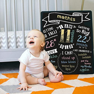 Pearhead All About Baby Milestone Photo Sharing Monthly Chalkboard, Baby Photo Prop, Black