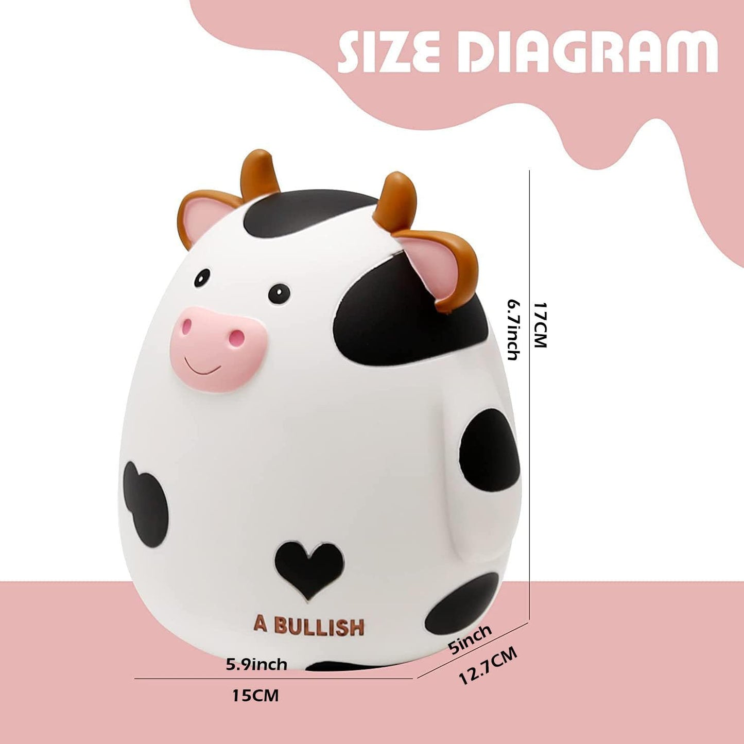 H&W Cow Piggy Bank, Unbreakable Coin Box For Kids, Cute Animal Money Bank Birthday For Boys Girls,Coin Saving Boxes (White)