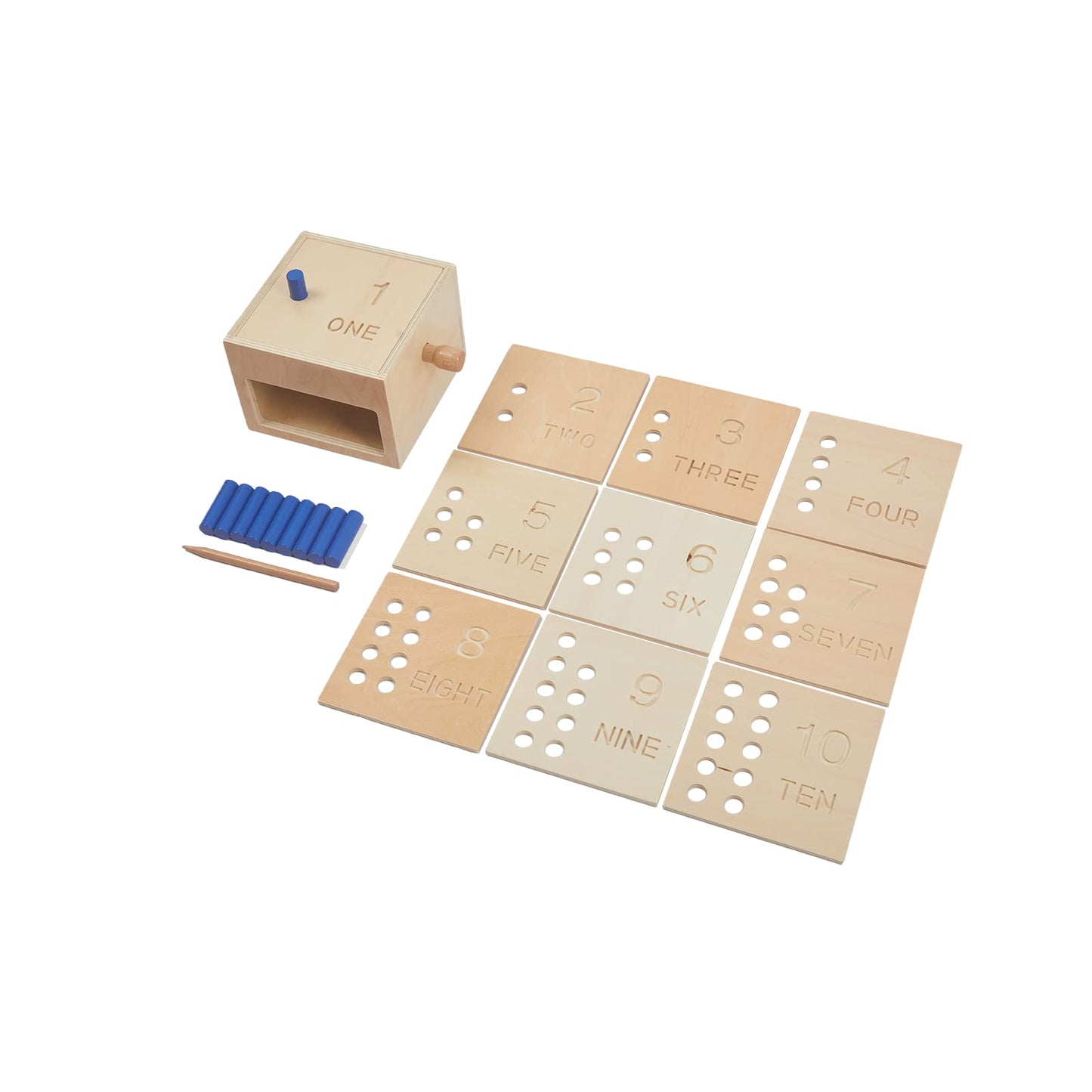 Adena Montessori Toys Wooden Counting Peg Game - Learn To Count 1-10 With Numerals, Peg Drop Box & Tumbling Pegs - Educational T