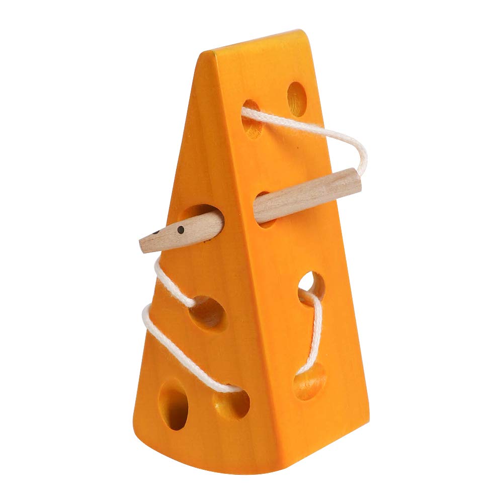 Skrtuan Wooden Lacing Cheese Threading Toy Montessori Airplane Travel Game Toys Wood Block Puzzle Fine Motor Skills Activity Learning Educational Gift For Toddlers Baby Kids 3 4 5 Years Old, 1 Cheese