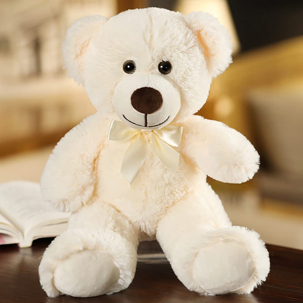 Shafish Plush Teddy Bear Cute Stuffed Animal Bear With Bow Plush Toys 13.8 Inches (Cream)