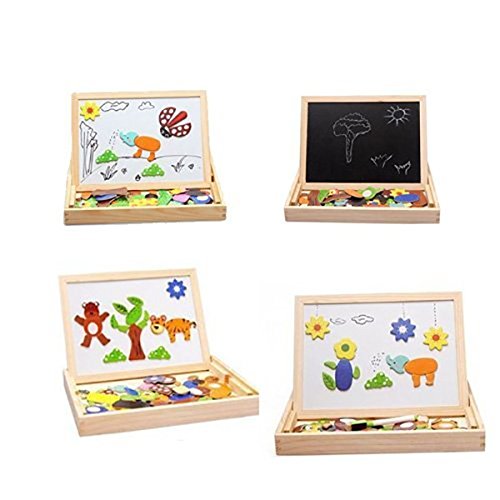 RoyaldealsMagnetic Wooden Board and Black Board Along with Magnetic Puzzle,Farm Puzzle,Animal Puzzle and Accessories(Wood Color)