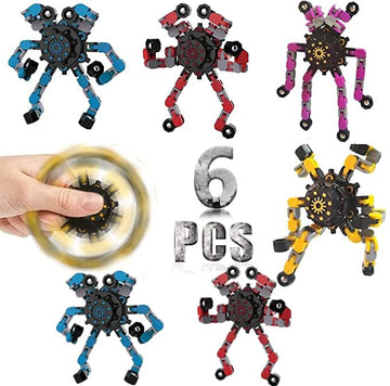 6 Pcs Deformable Robot Fidget Spinners Toys For Party Favor, Transformable Fingertip Spinner For Classroom Prizes, Christmas Val