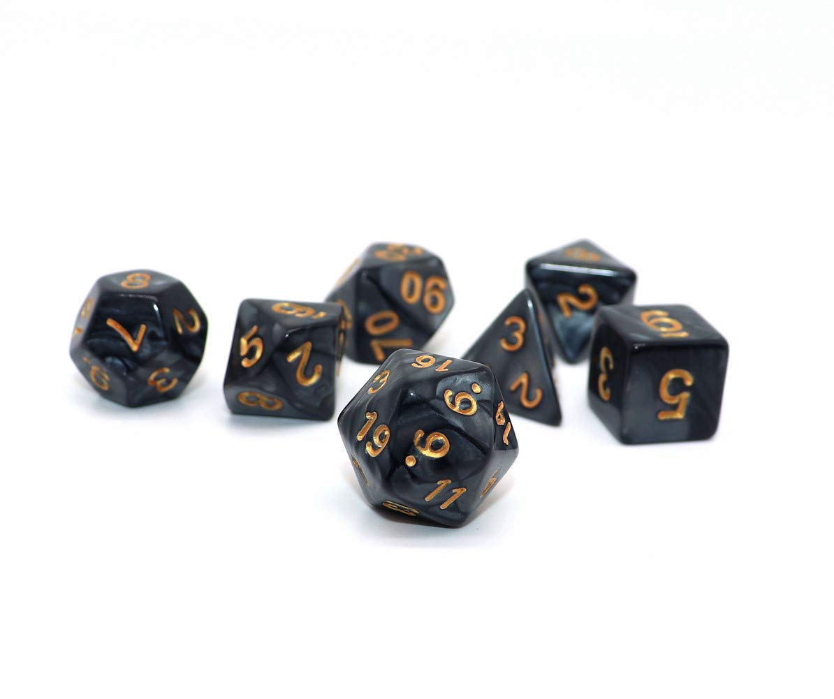 Polyhedral Dnd Dice Set Pearl Black For Dungeon And Dragons D&D Pathfinder Rpg Mtg Dice D20 D12 D10 D8 D6 D4