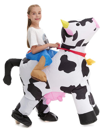 Inflatable Cow Costume Kids Boys Girls, Blow up Ride on Animal Cosplay Teen, Riding Halloween Rider Clothes Child
