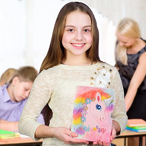YOYTOO Unicorn Diary for Girls with Lock and Keys, Plush Unicorn Journal Notebook for Kids, Secret Lock Diary with 160 Lined Pag