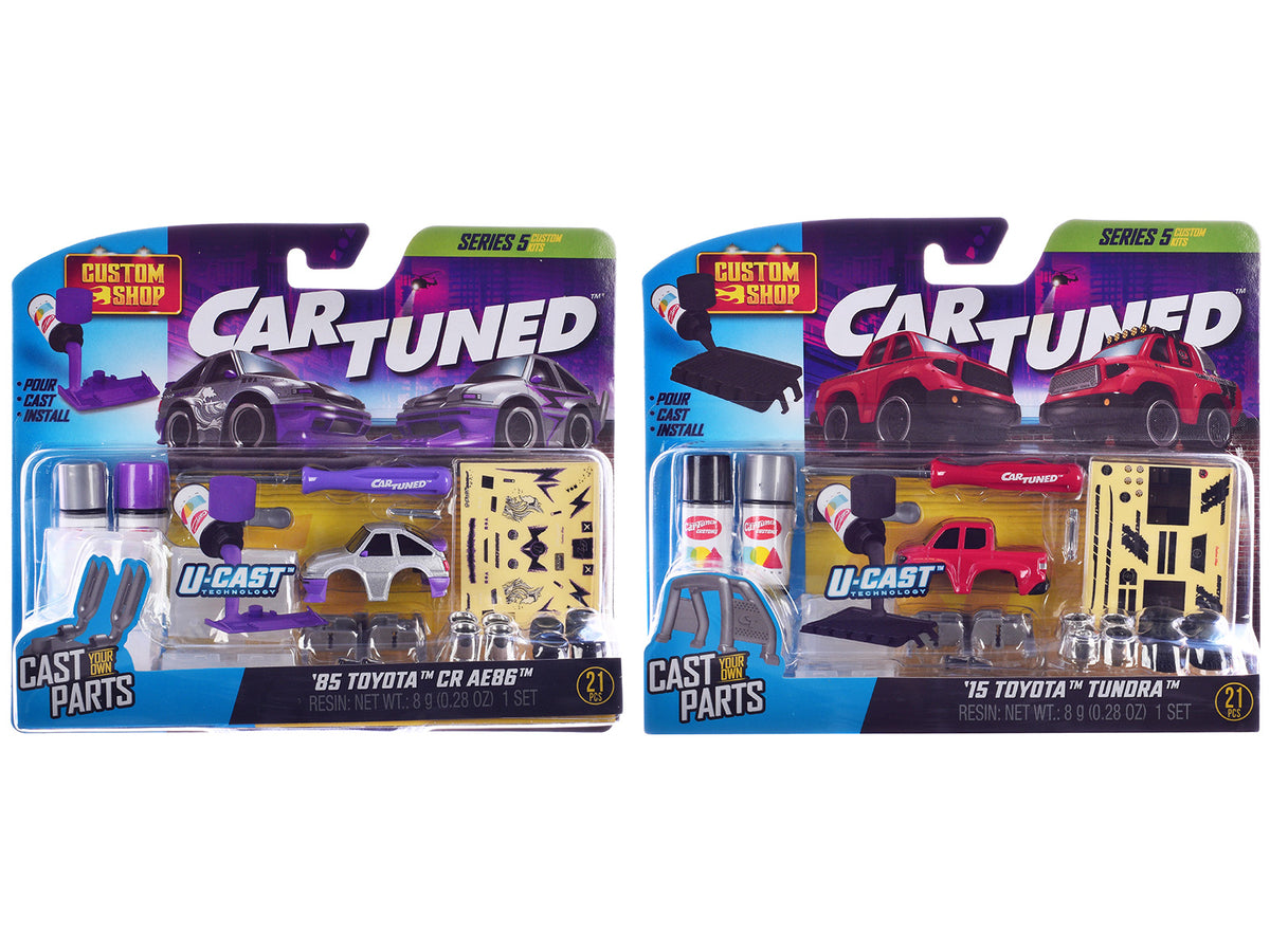 1985 Toyota CR AE86 Silver Metallic and 2015 Toyota Tundra Pickup Truck Red inchCustom Shopinch Series #5 Set of 2 Cars Diecast Model Cars by CarTuned
