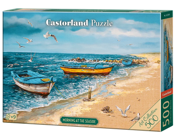 500 Piece Jigsaw Puzzle, Morning at the Seaside, Art Collection, Coastal Fishing Boats, Oil Painting, Fine Art jigsaw, Seaside, Adult Puzzle, Castorland B-53919