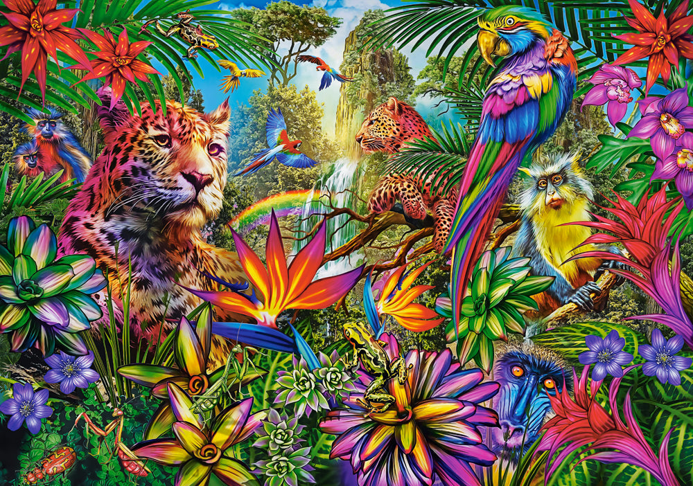 500 Piece Jigsaw Puzzle,  Jungle Fashion, Animal puzzles, Vibrant wildlife, Tropical fantasy art., Adult Puzzle, Castorland B-53926