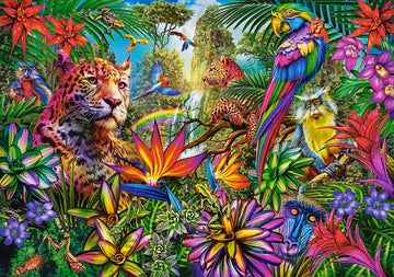 500 Piece Jigsaw Puzzle,  Jungle Fashion, Animal puzzles, Vibrant wildlife, Tropical fantasy art., Adult Puzzle, Castorland B-53926