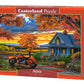500 Piece Jigsaw Puzzle, Autumn Ride, Motorcycle and a sky ablaze with sunset colors, Classic America, Adult Puzzle, Castorland B-54077