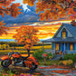 500 Piece Jigsaw Puzzle, Autumn Ride, Motorcycle and a sky ablaze with sunset colors, Classic America, Adult Puzzle, Castorland B-54077