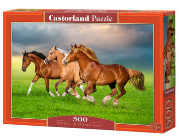 500 Piece Jigsaw Puzzle, Horses in Spring Rush, Animal puzzles, Power and beauty in motion, Adult Puzzle, Castorland B-54084