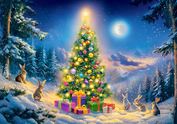 500 Piece Jigsaw Puzzle, Christmas Eve, Glowing Christmas Tree & Bunnies in Snow, Cozy Holiday Vibes, Adult Puzzle, Castorland B-54244