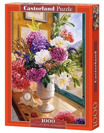 1000 Piece Jigsaw Puzzle, Still Life with Hydrangeas, Flower puzzles, colorful plants, Classic picture,  Adult Puzzle, Castorland C-104444-2
