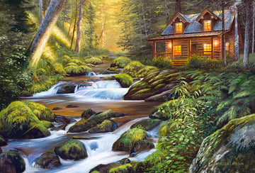 1000 Piece Jigsaw Puzzle, Creek Side Comfort, Cozy forest cottage, Forrest cabin, Adult Puzzle, Castorland C-104635-2