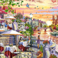 1000 Piece Jigsaw Puzzle, Romantic City Sunset, charming riverside terrace, painterly landscape, Adult Puzzle, Castorland C-104956-2