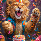 1000 Piece Jigsaw Puzzle, Happy Birthday!, Joyful lion, Party scene, Funny and humorous scene of animal, Adult Puzzle, Castorland C-105359-2