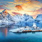 1000 Piece Jigsaw Puzzle, Sunrise on Sakrisøy, Lofoten, Norway, Majestic mountains, Stunning Arctic sunset, Adult Puzzle, Castorland C-105366-2