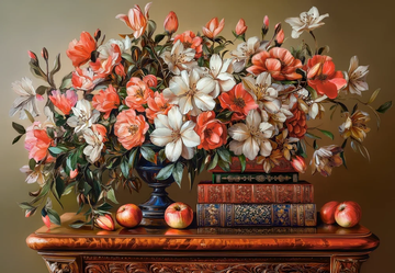 1000 Piece Jigsaw Puzzle, Floral Evening, Floral Still Life, Vintage Library, Fine Art Hobby, Adult Puzzle, Castorland C-105373-2