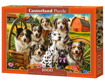 1000 Piece Jigsaw Puzzle, Happy Dogs In The Countryside, Pups in the Meadow, Rustic country puzzle, Adult Puzzle, Castorland C-105410-2