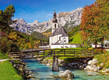3000 Piece Jigsaw Puzzle, Ramsau, Germany, Church, Mountain river, Bavarian Alps, Landscape, Adult Puzzle, Castorland C-300464-2