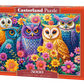 3000 Piece Jigsaw Puzzle, Flower Owl Meeting, Vibrant Colorful Owl Garden, Whimsical Folk Art Bird Scene, Adult Puzzle, Castorland C-300723-2