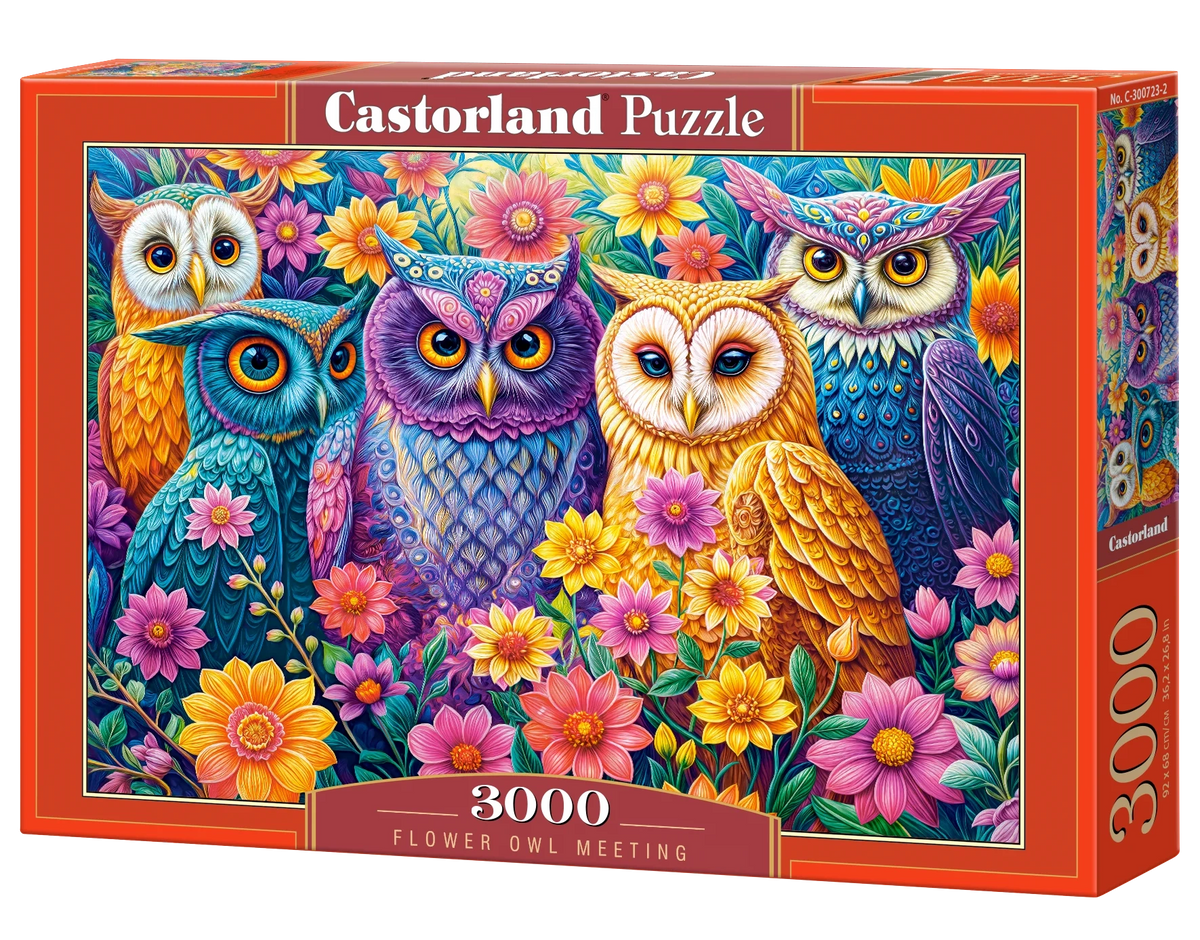 3000 Piece Jigsaw Puzzle, Flower Owl Meeting, Vibrant Colorful Owl Garden, Whimsical Folk Art Bird Scene, Adult Puzzle, Castorland C-300723-2