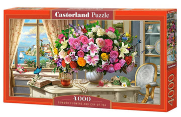 4000 Piece Jigsaw Puzzle, Summer Flowers and Cup of Tea, Still nature jigsaw, Romantic picture, Classic, Adult Puzzle, Castorland C-400263-2