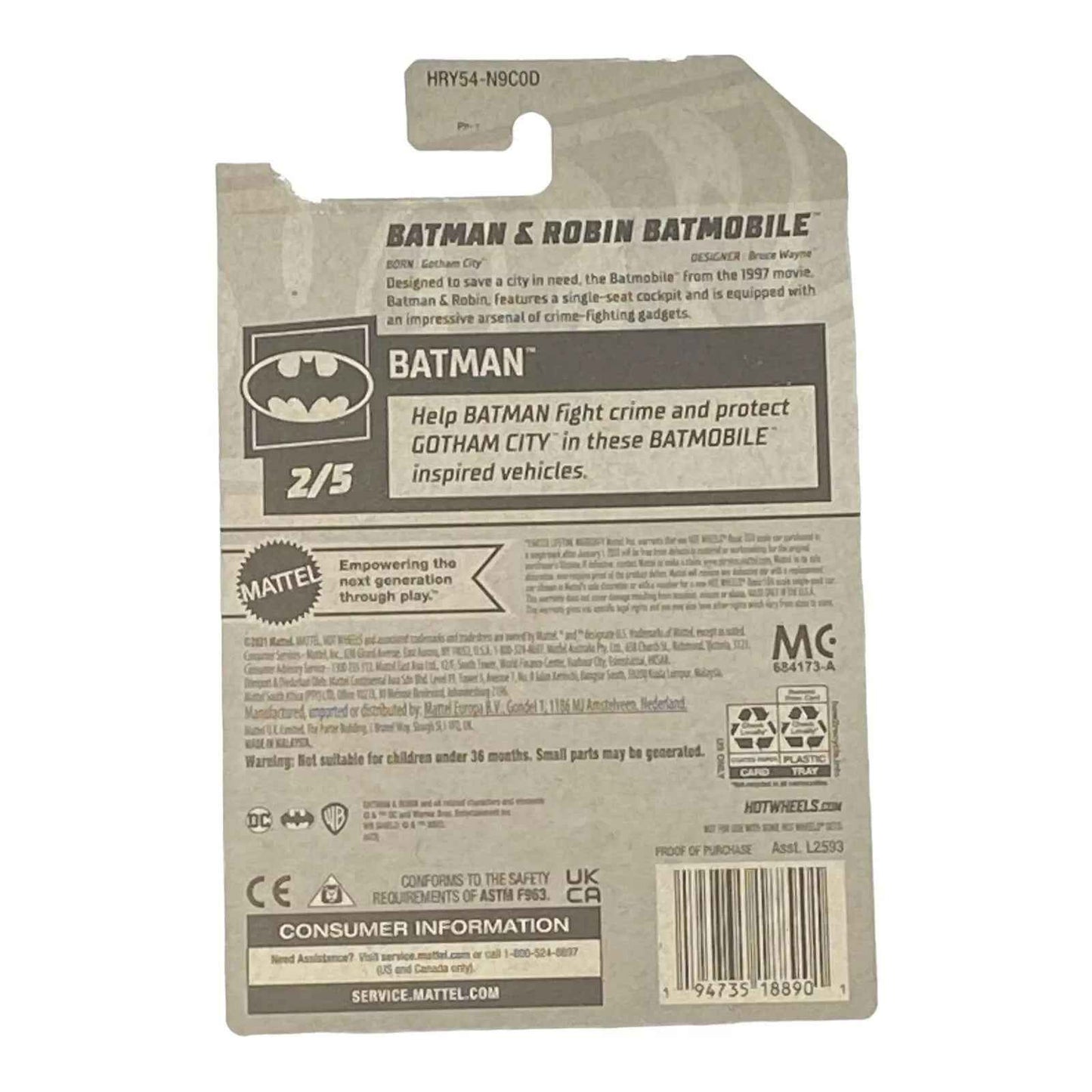 Hot Wheels Batman & Robin Batmobile (Black)- Batman Series 2/5