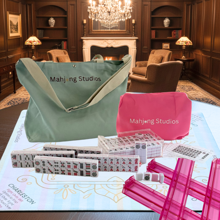 Two color Pink 166-Tiles Mahjong Bundle - American Mahjong Mat Rack Tote