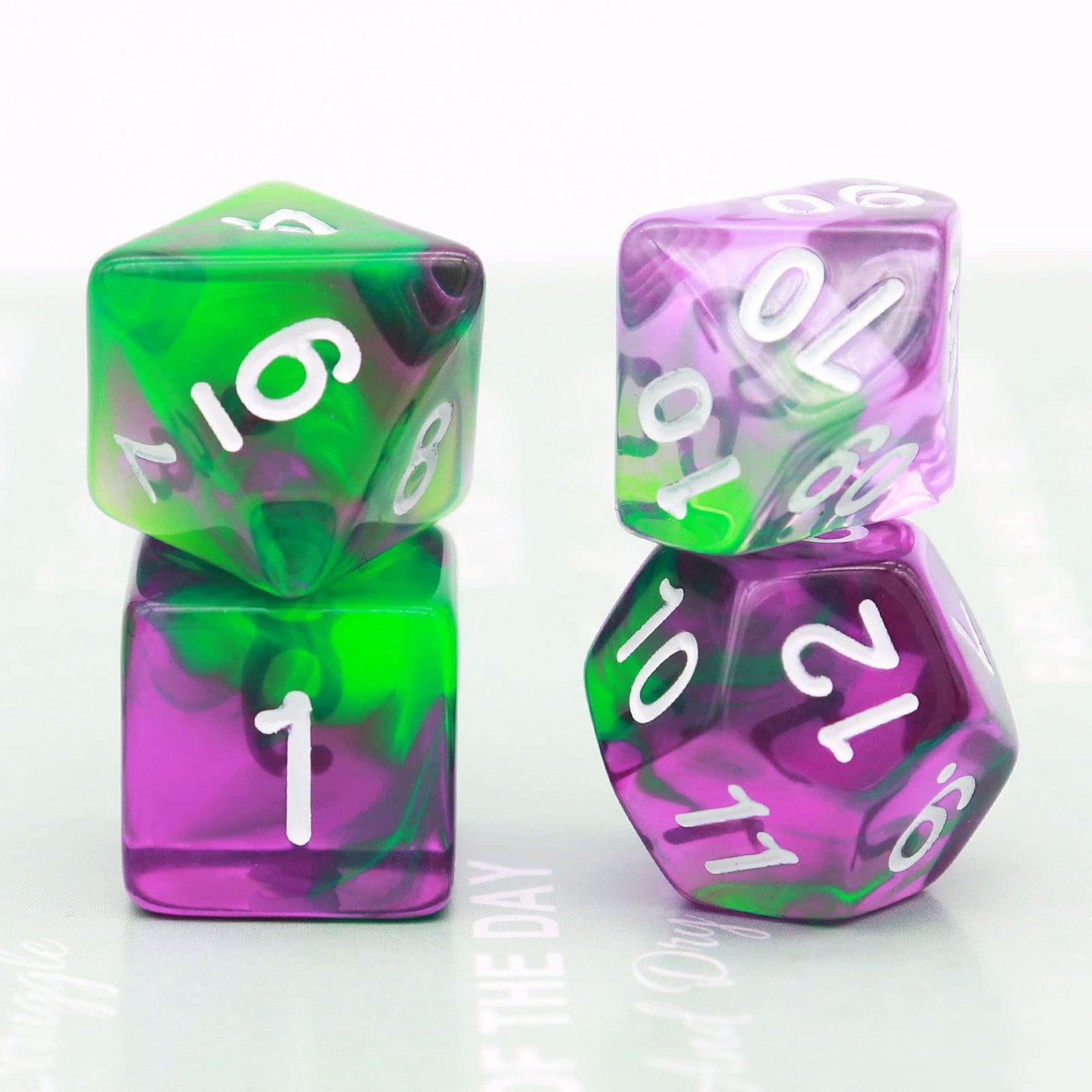 Haxtec 11 Piece Dice Set Extra D6 D20 Compatible with Dungeons and Dragons 5e RPG Games-Green Purple