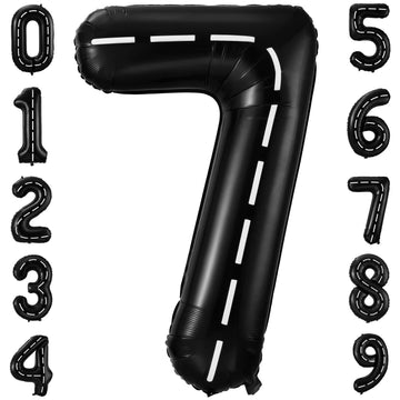Race Car Number 7 Balloons,40 Inch Racing Car 7 Birthday Balloons Two Fast Balloon Race Track Black 7 Balloon Number For Cars Theme Birthday Party
