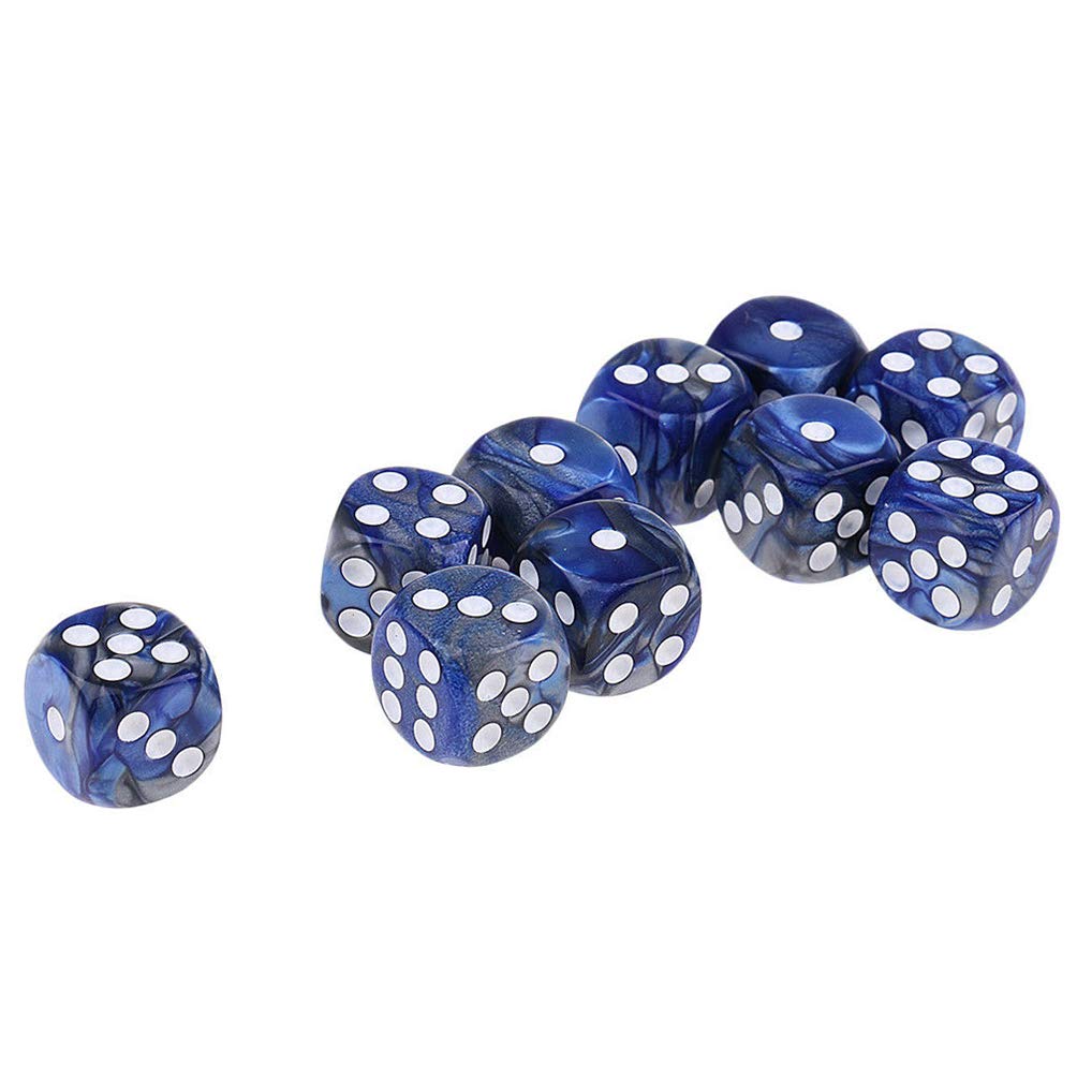 Yiotfandoll 10PCS Polyhedral Dice D6 Dice 16mm Acrylic Dice Game Dice for RPG MTG DND Dice Table Games (Blue Silver)