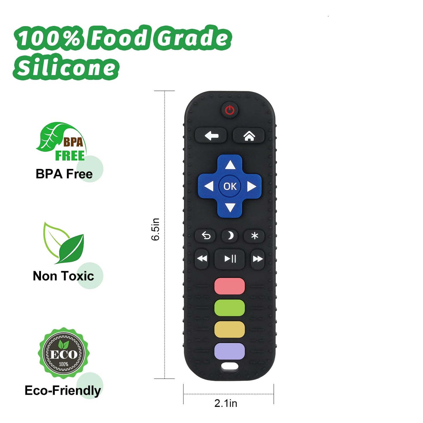 Fu Store Black Silicone Teething Toys For 0-12 Momths 3-24 Months Infant Toddlers Remote Control Shape Teethers For Babies Chew Toys Relief Soothe Babies Gums Set Dishwasher And Refrigerator Safe