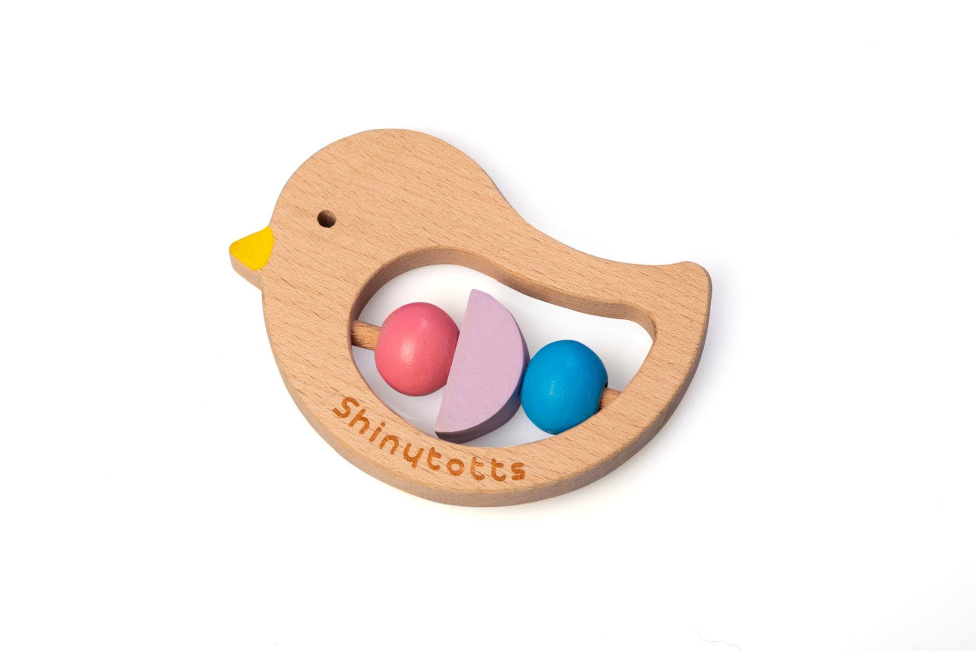 Shinytotts Echo Friendly Wooden Bird Rattle & Teether (0 Years+)  Toy For Sensory Stimulation And Fine Motor Skills Development
