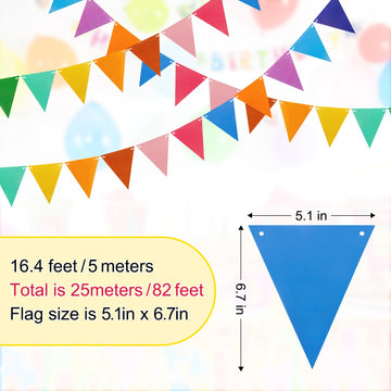 Colorful Pennant Flags - 60Pcs Multicolor Pennant Banner 82Ft Cardstock Paper Pennant Triangle Bunting Flag For Party Decoration
