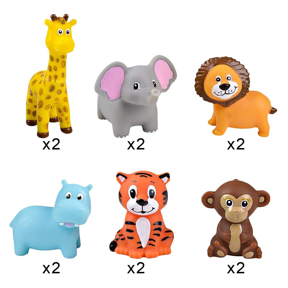 ArtCreativity Vinyl Zoo Animals Toys - Pack of 12 Assorted Squeezable Safari Figures, Small, Mixed Color for Kids' Parties & Bath Time