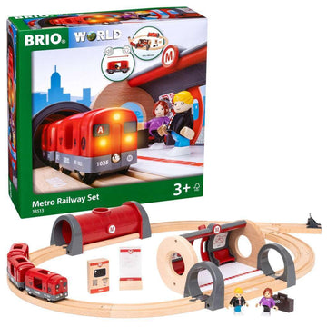 Brio - 33513 Metro Railway Set | Dynamic 20 Piece Wooden Train Set With Interactive Accessories | Perfect For Kids Ages 3 And Up | Fosters Creativity And Motor Skills