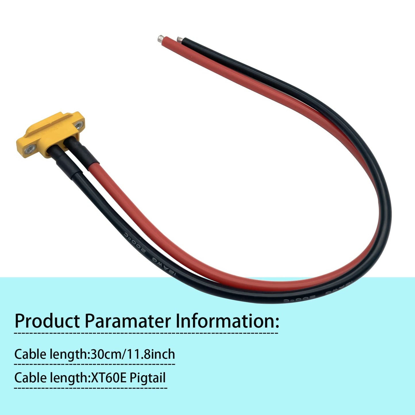 2Pcs Amass Xt60E-M Plug Male Battery Connector Mountable Pigtail Cable,Xt60 Panel Mount Connector With 30Cm Cable For Rc Lipo Ba