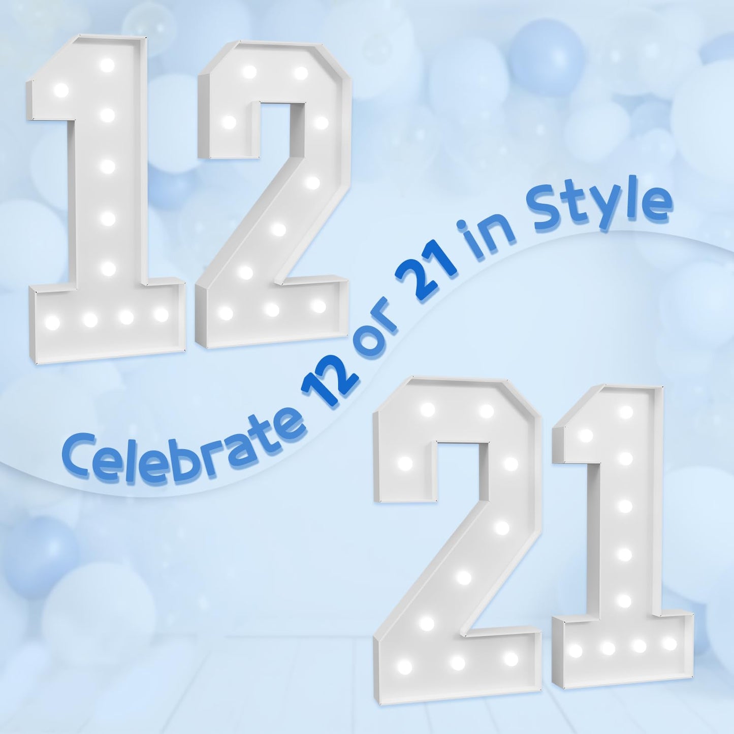 Imprsv Marquee Numbers Large 21St-Birthday Decorations: 4Ft Light Up Number Party Decor 21 Year Old Women And Men Birthday Decor