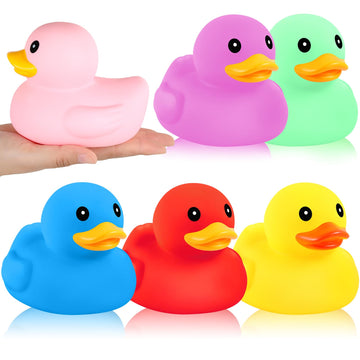 Deekin 6 Pcs Multicolor Rubber Duck Assortment Toy Duckies Bulk Squeak Rubber Duckies For Kid Baby Bath Shower Pool Classroom Summer Beach Activity(5 Inch, Bright Style)