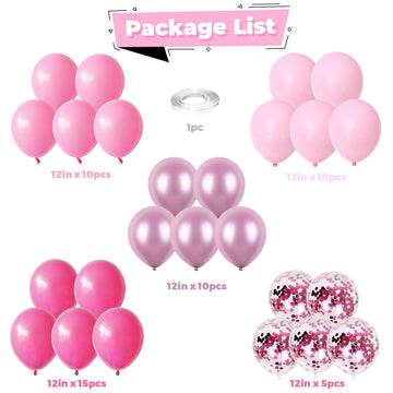 Pink Balloons Set 50Pcs 12Inch Metallic Light Pink Balloon Pastel Pink Latex Helium Balloons Dark Hot Pink Confetti Chrome Pink