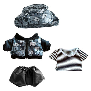 Niannyyhouse Bear Pattern Hat Jacket Striped T-Shirt Leather Pants Kpop Doll 20Cm Plush Doll Stuffed Animal Clothes (B)